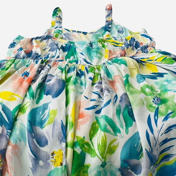 SHORELINE SHOULDER STRAP EMPIRE WAIST SUMMER DRESS, WOMENS-L-BLUE GRN YELL FLOR - Picture 7 of 10